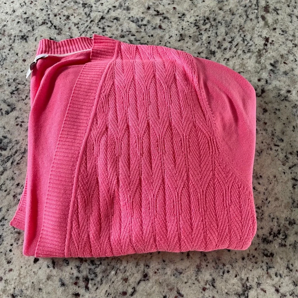 Isaac Mizrahi Live! Cardigan Women 5X Pink Barbiecore Cable Knit Open Front Long - Picture 5 of 7